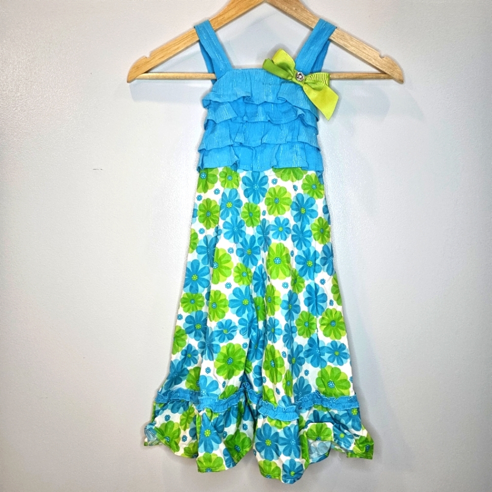 Floral Dress Blue & Green Size 6x Nannette - Picture 1 of 10